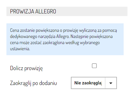 Automatyczne doliczanie kwoty prowizji do produktu w ofercie Allegro - Sellasist