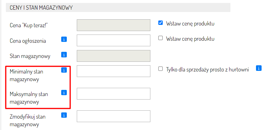 Jak ustawić minimalny oraz maksymalny stan magazynowy w Sellasist?