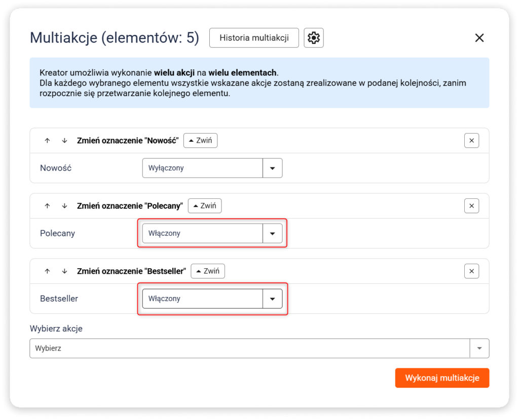 Skonfiguruj sekwencję multiakcji