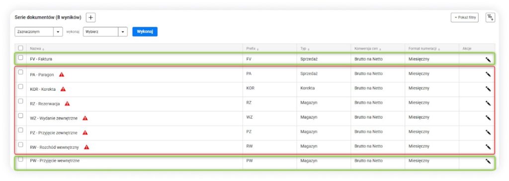 Elastyczność konfiguracji – dodawaj i edytuj: serie i numeracje, prefiksy/sufiksy, pola dodatkowe, źródła VAT i walut, do dyspozycji są też edytowalne szablony wydruków.