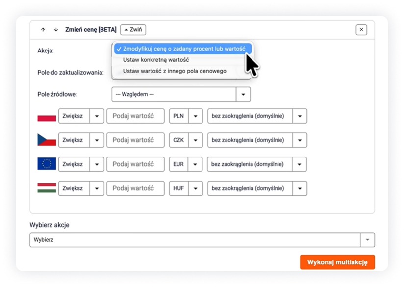 Zmodyfikuj cenę o procent lub wartość