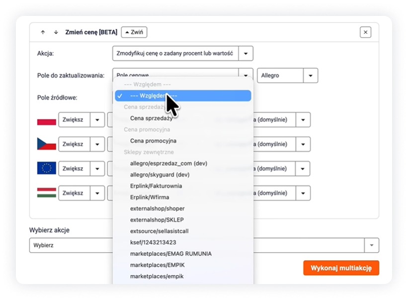 Ustaw wartość z innego pola cenowego