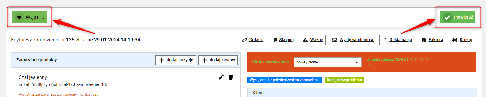 Potwierdzenia akcji automatycznej uruchamianej ręcznie w Sellasist.